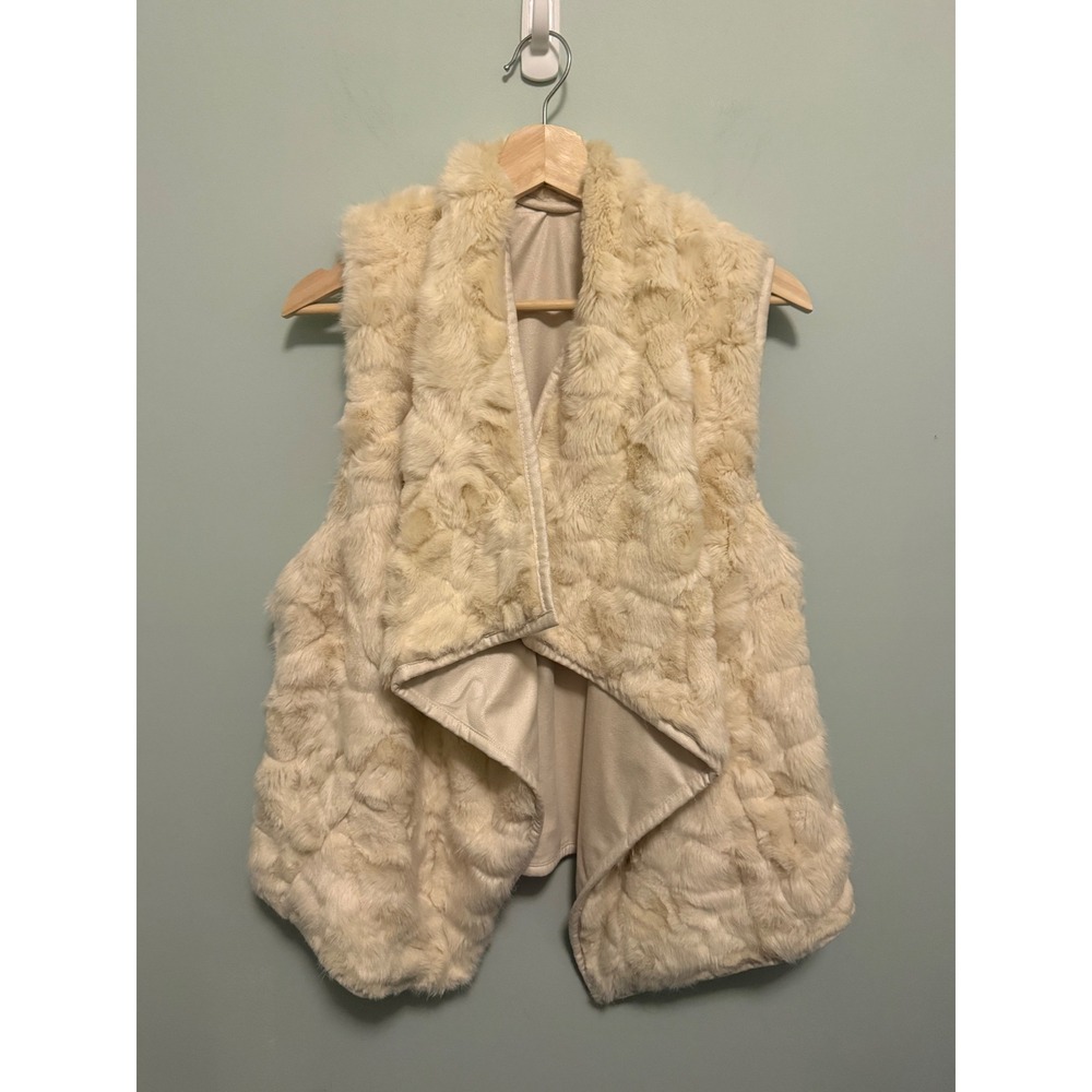 KUT from the Kloth Cream Faux Fur Draped Waterfall Vest Ivory Large